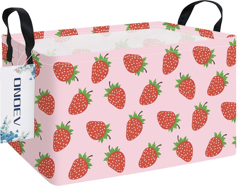 ONOEV Rectangular Girls' Waterproof Storage Bins Pink Gift Basket Suitable For Home Decoration Office and Toy Storage(Strawberry) - Image 1